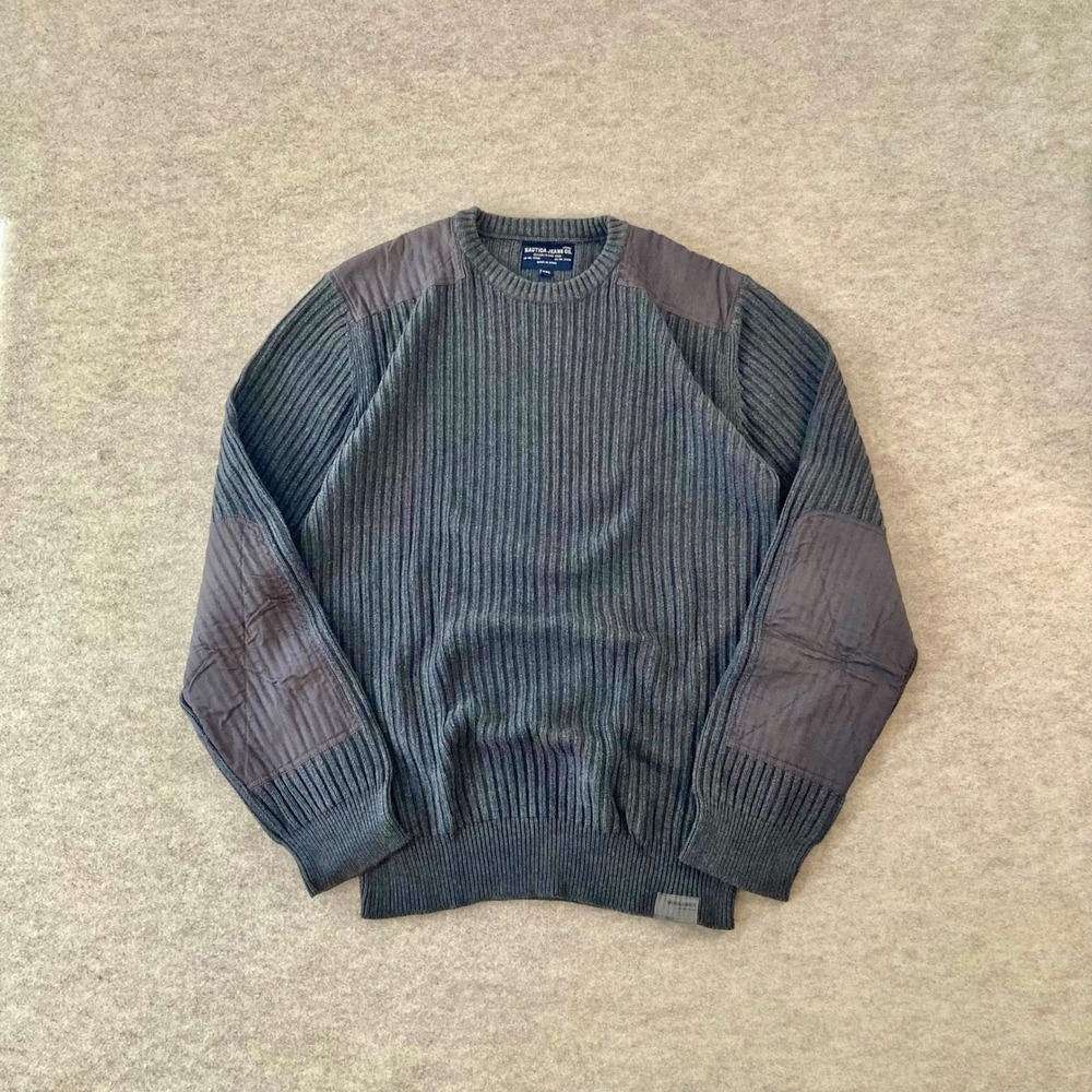 Gray Ribbed Patch Shoulder Elbow Crewneck Sweater Nautica Jeans Co XXL Gorpcore